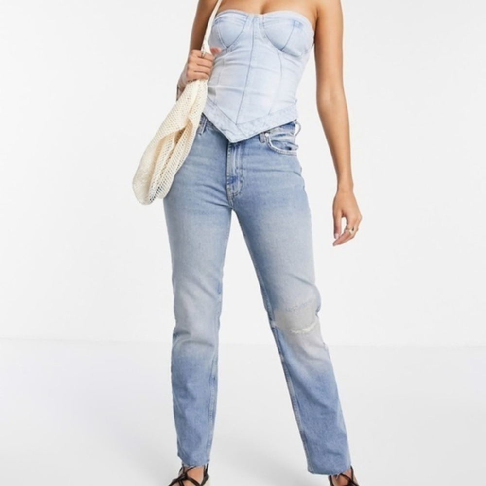 NWT Free People Vixen Straight Cigarette Jeans Medium Blue Wash Size 29